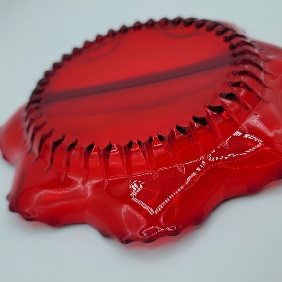 Vintage Red Glass Scalloped Wavy Divided Dish #1389 - Picture 5 of 15